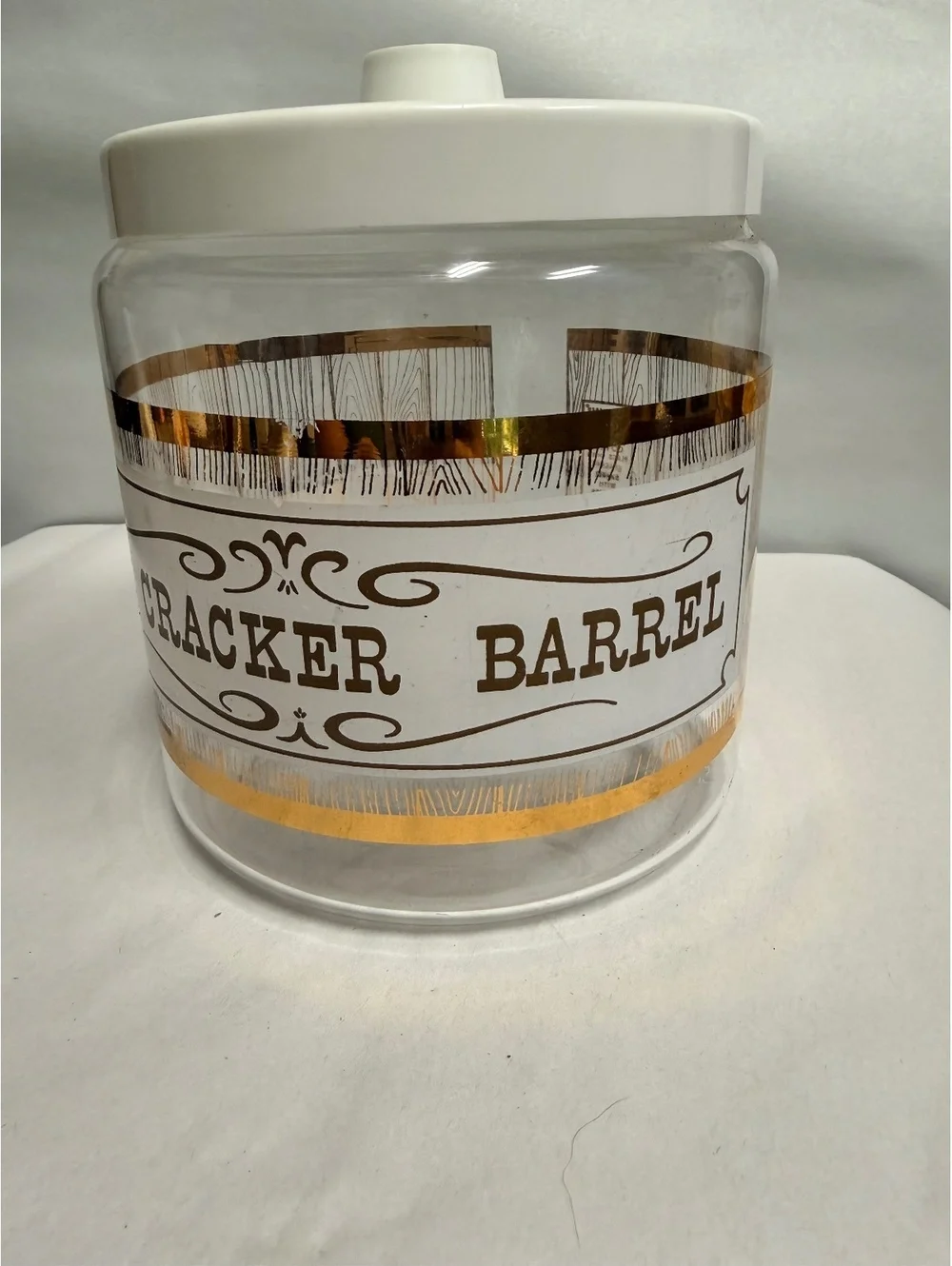 Vintage Pyrex The Cracker Barrel Glass Cookie Jar with White Lid